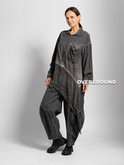 CAMICIA OVER VELATA ASIMMETRIVA CON PUNTA, TASCA E CUCITURE TAGLIO VIVO - OVERGROUND STORE 