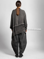 CAMICIA OVER VELATA ASIMMETRIVA CON PUNTA, TASCA E CUCITURE TAGLIO VIVO - OVERGROUND STORE 