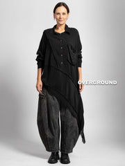 CAMICIA OVER VELATA ASIMMETRIVA CON PUNTA, TASCA E CUCITURE TAGLIO VIVO - OVERGROUND STORE 