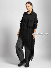 CAMICIA OVER VELATA ASIMMETRIVA CON PUNTA, TASCA E CUCITURE TAGLIO VIVO - OVERGROUND STORE 