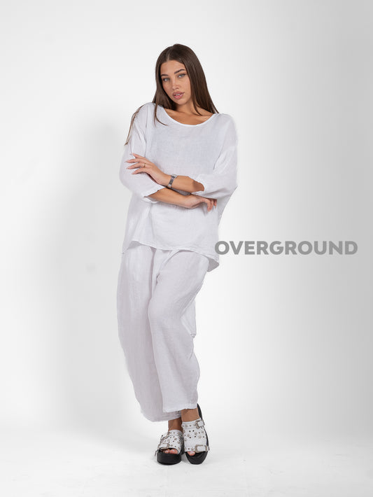 PANTALONE OVER LINO CON TASCONI DIETRO