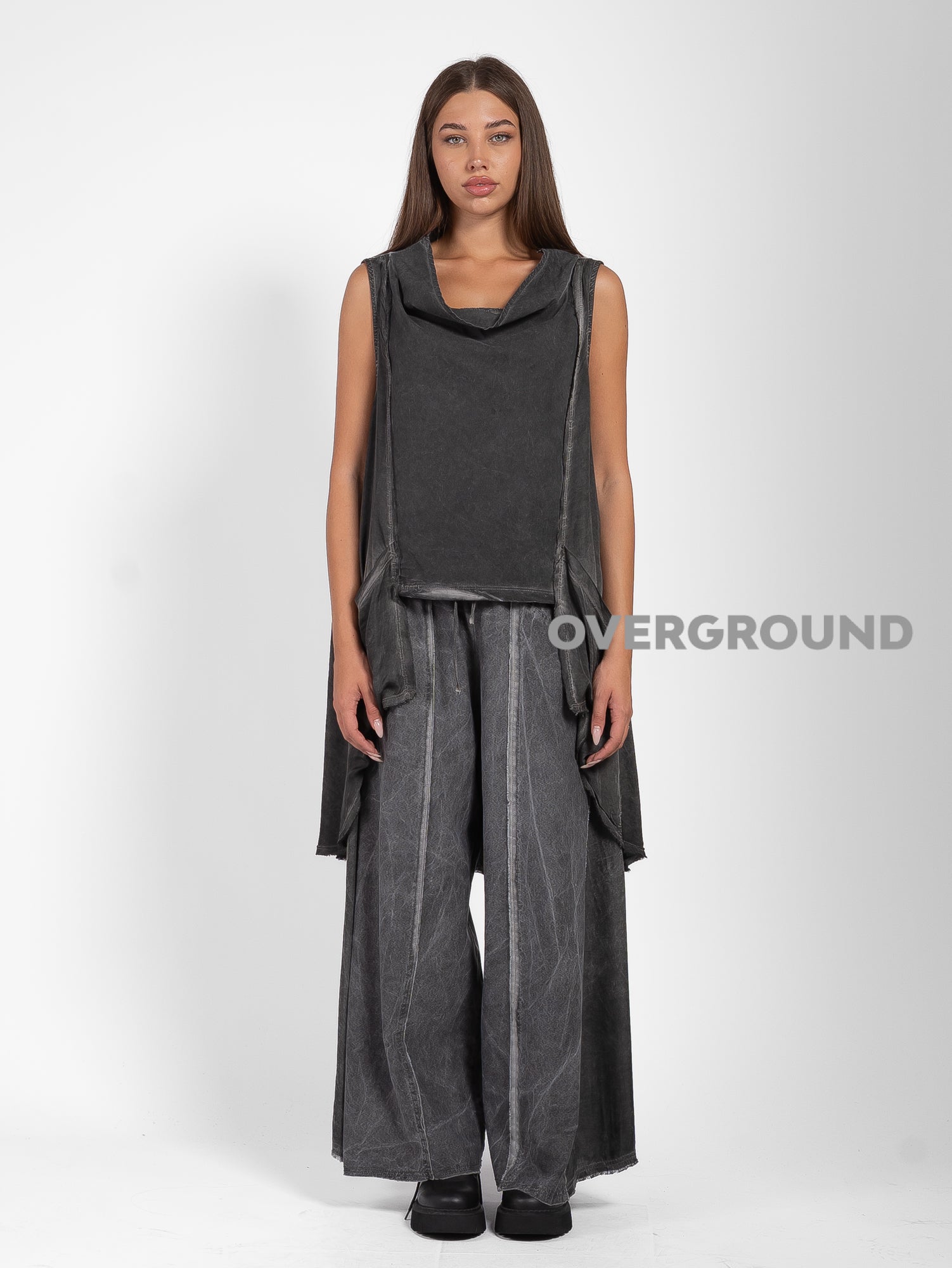 BLUSA OVER SMANICATA VELATA CON TASCHE FRONTALI LUNGA DIETRO