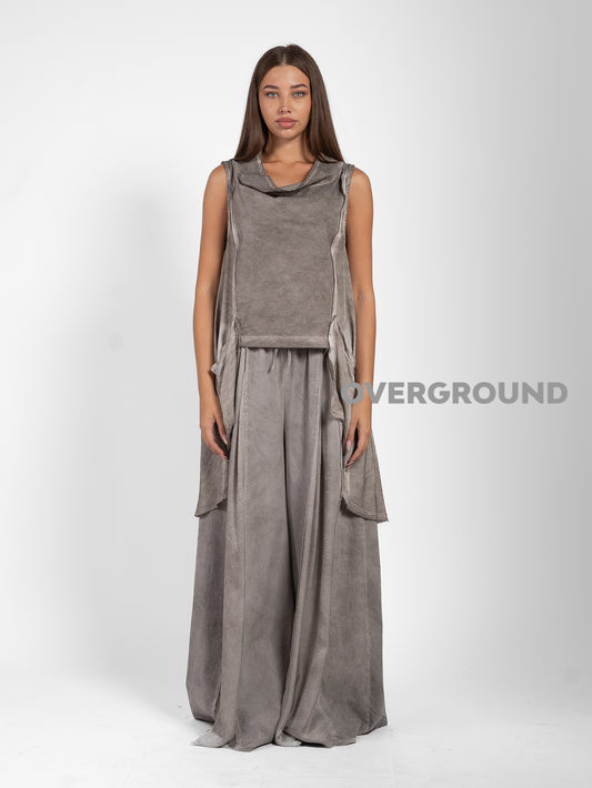 PANTALONE OVER GAMBULE LARGO DOPPIO TESSUTO VELATO