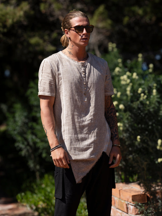 T- SHIRT LUNGA LINO CON BOTTONI