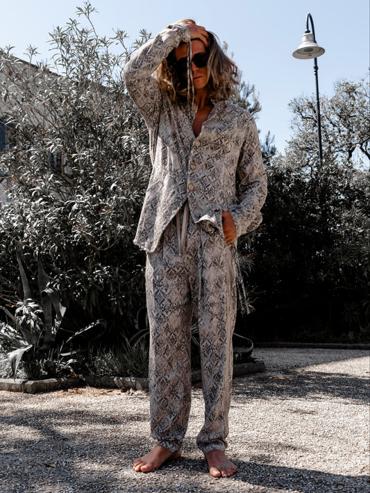PANTALONE LINO IN FANTASIA CON TASCHE LATERALI