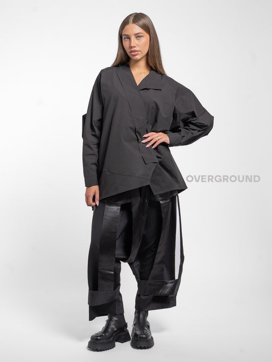 CAMICIA LARGA ASIMMETRICA COLLO SCIALLATO - OVERGROUND STORE 