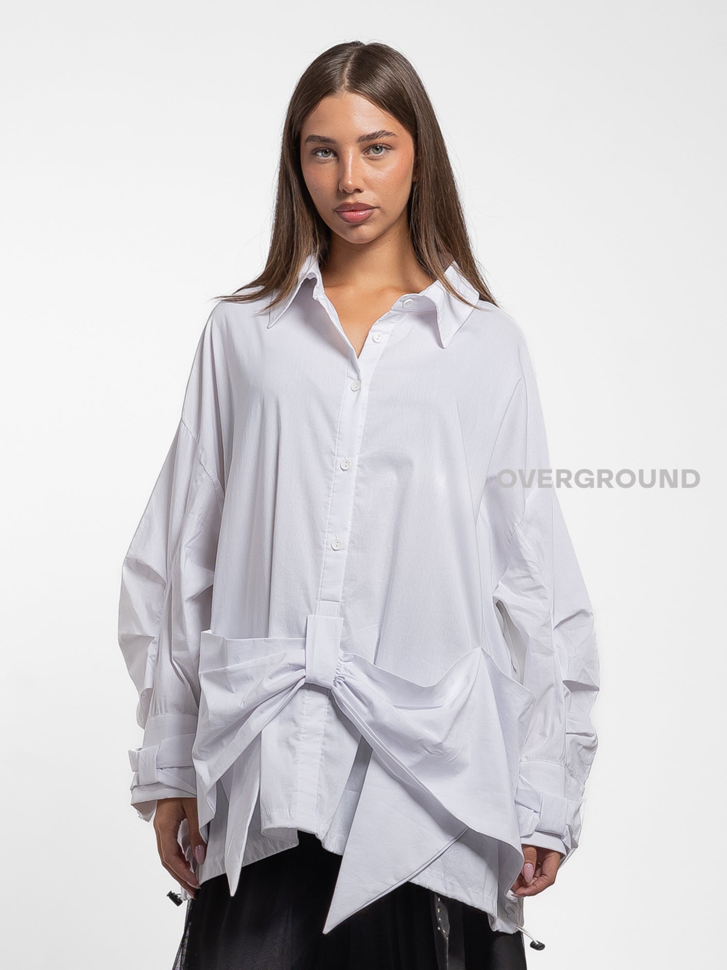 CAMICIA OVER CON RIPRESA A FIOCCO DAVANTI