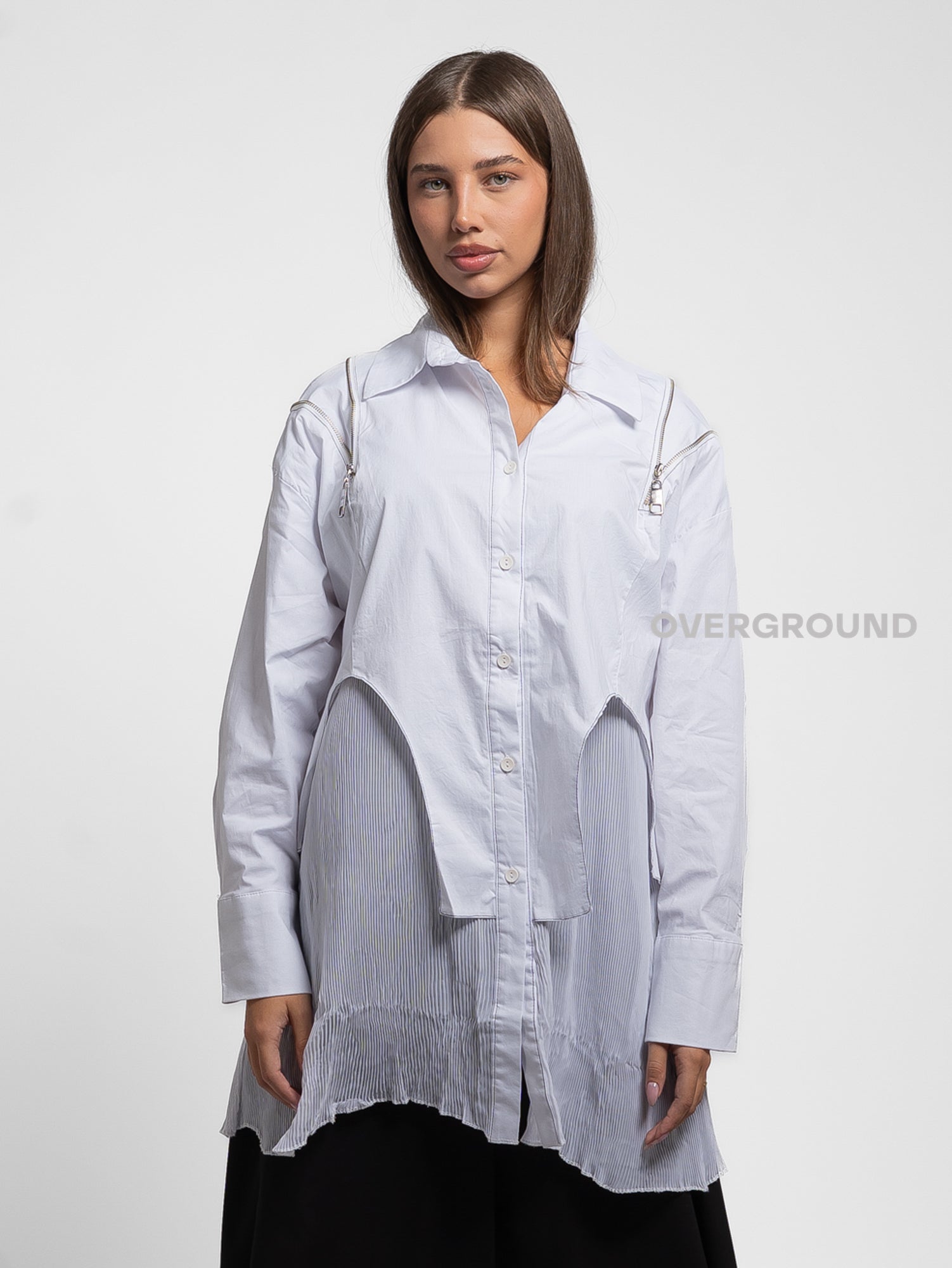 CAMICIA OVER CON CERNIERE E PIEGHE DAVANTI