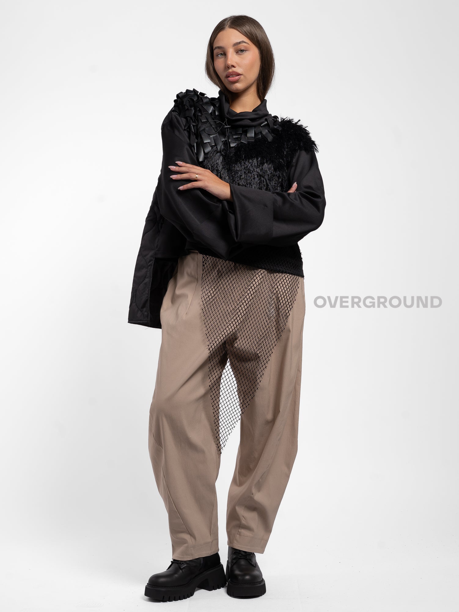 FELPA COLLO COREANA CON FRANGE E RETE - OVERGROUND STORE 