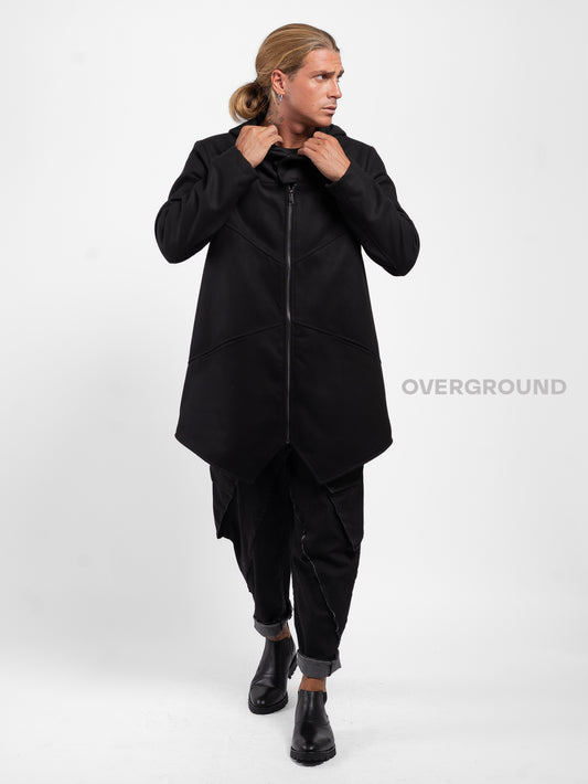 Giaccone asimmetrico con cappuccio e cerniera e bottoni - OVERGROUND STORE 