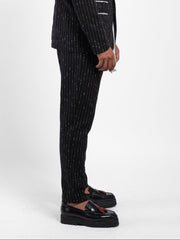 PANTALONE COTONE GESSATO CON TASCHE DAVANTI