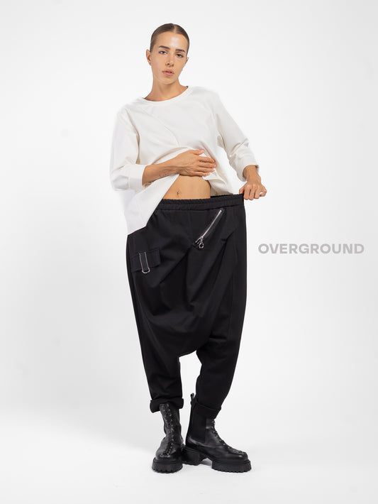 PANTALONE CAVALLO BASSO CON CERNIERA E GANCIO