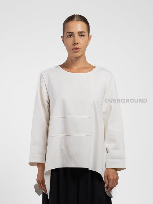 BLUSA OVER ASIMMETRICA CON CUCITURE
