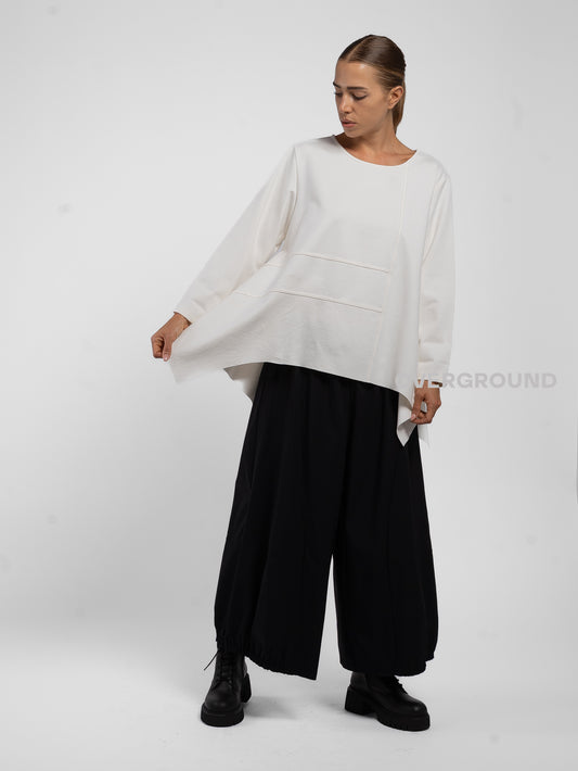 BLUSA OVER ASIMMETRICA CON CUCITURE