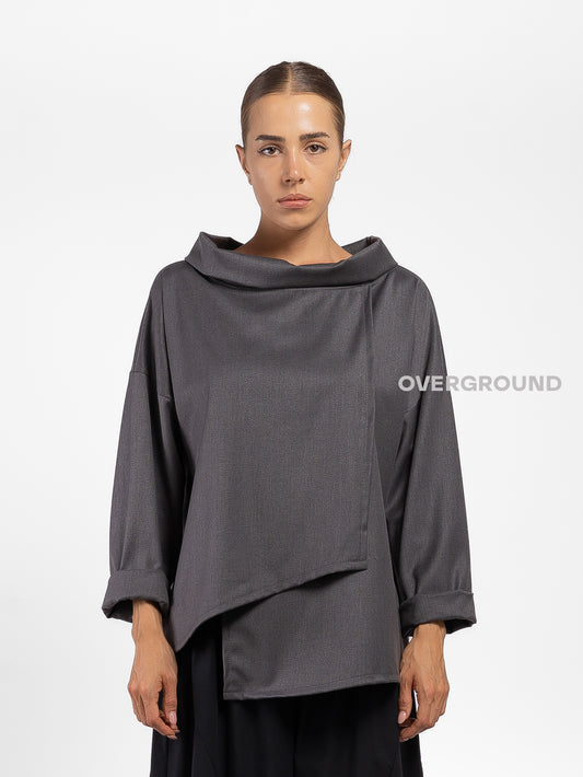 BLUSA OVER ASIMMETRICA CON COLLO A BARCA