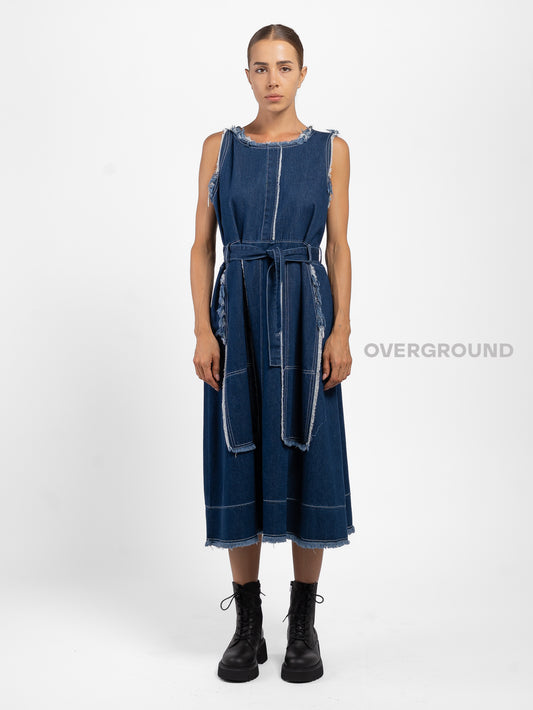 ABITO SMANICATO JEANS SFRANGIATO CON CERNIERA