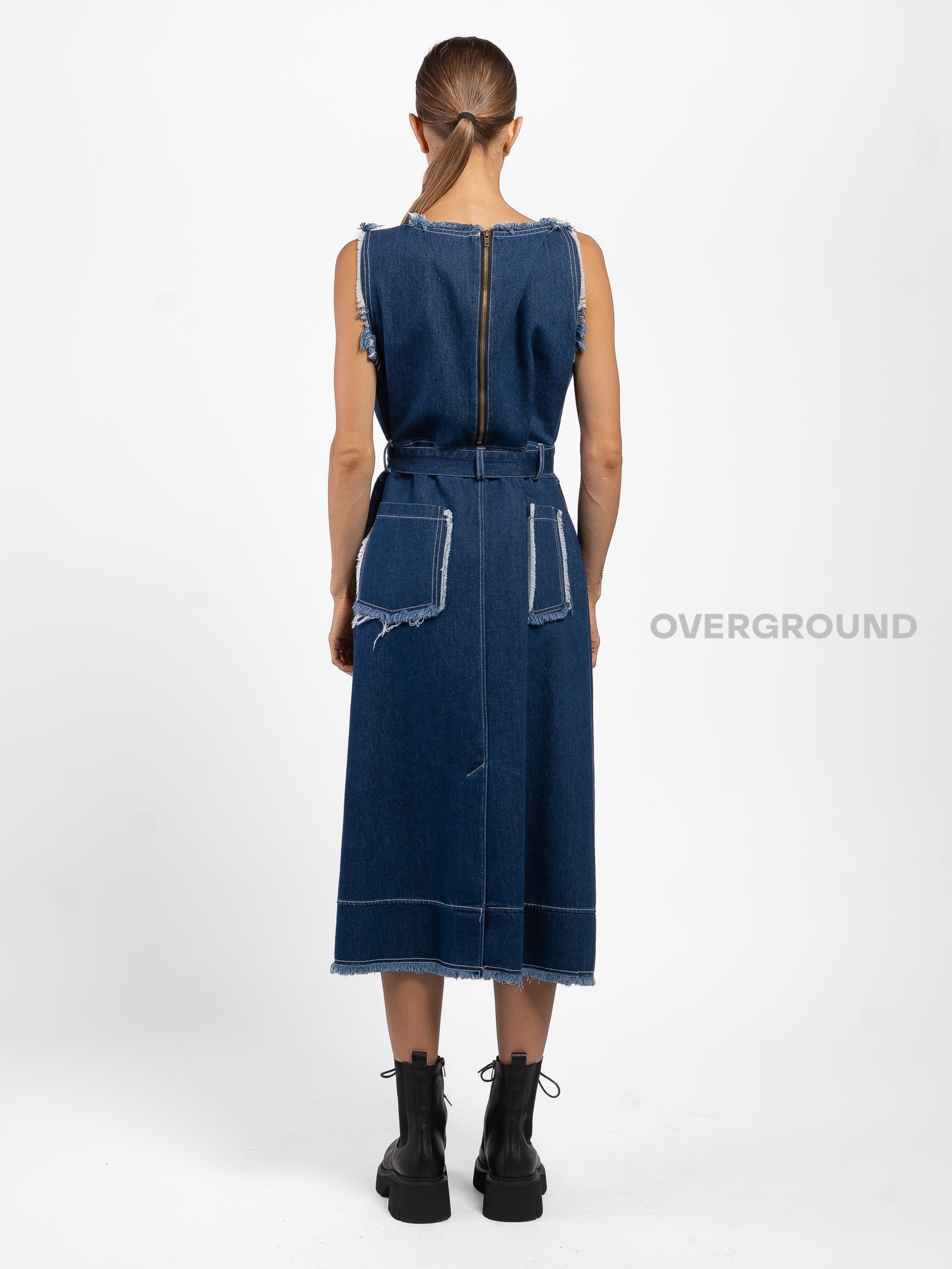ABITO SMANICATO JEANS SFRANGIATO CON CERNIERA