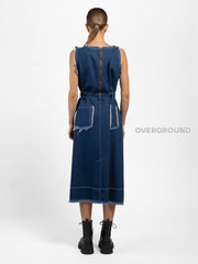 ABITO SMANICATO JEANS SFRANGIATO CON CERNIERA