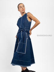 ABITO SMANICATO JEANS SFRANGIATO CON CERNIERA