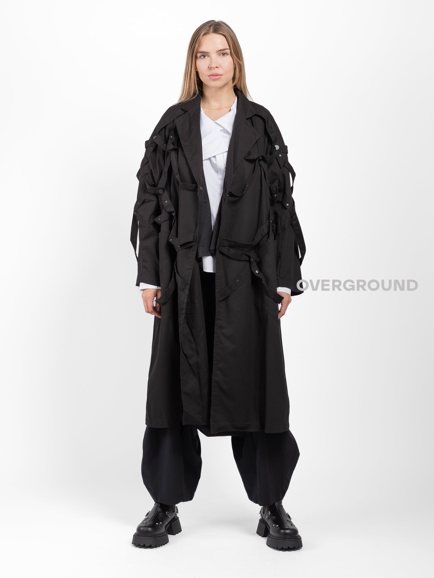 LONG OVER DUSTER COAT WITH BRAIDED LACES
