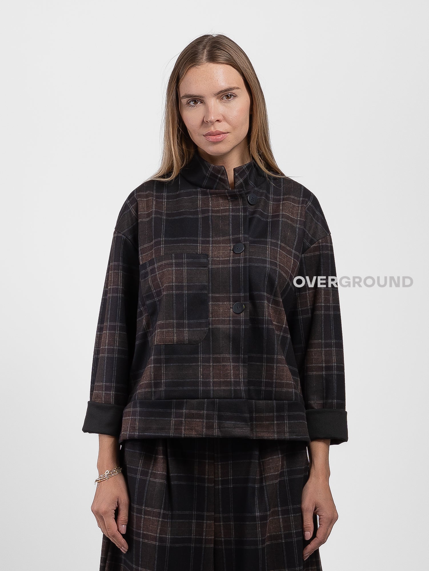 SHORT JACKET WITH KOREAN COLLAR AND PATTERN