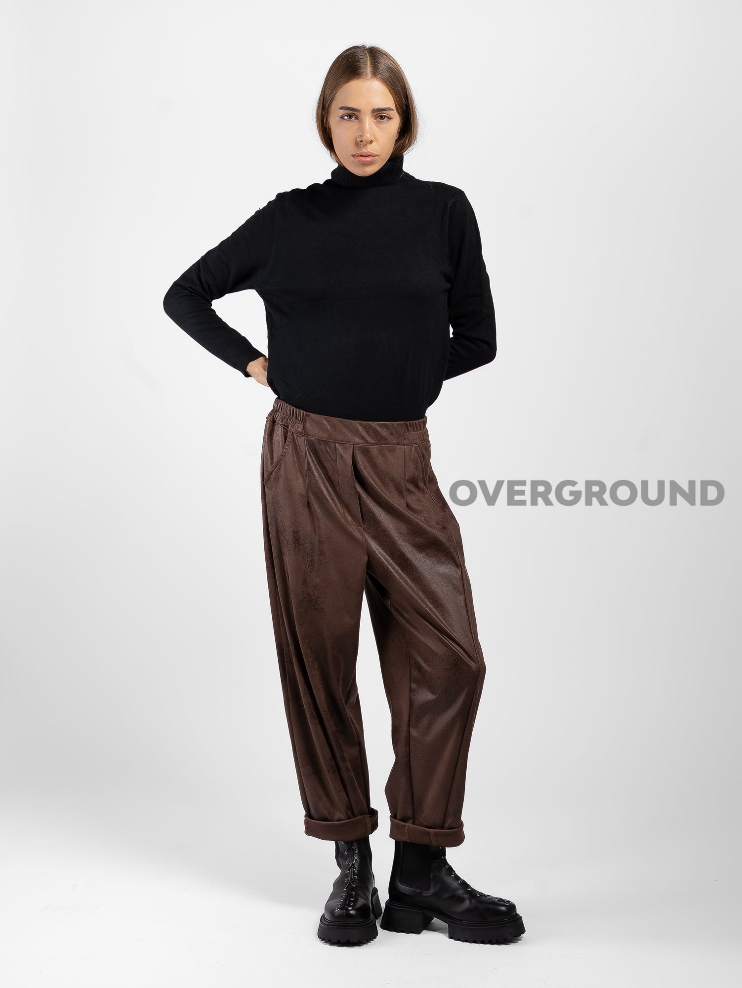 Pantalone ecopelle cuciture frontali