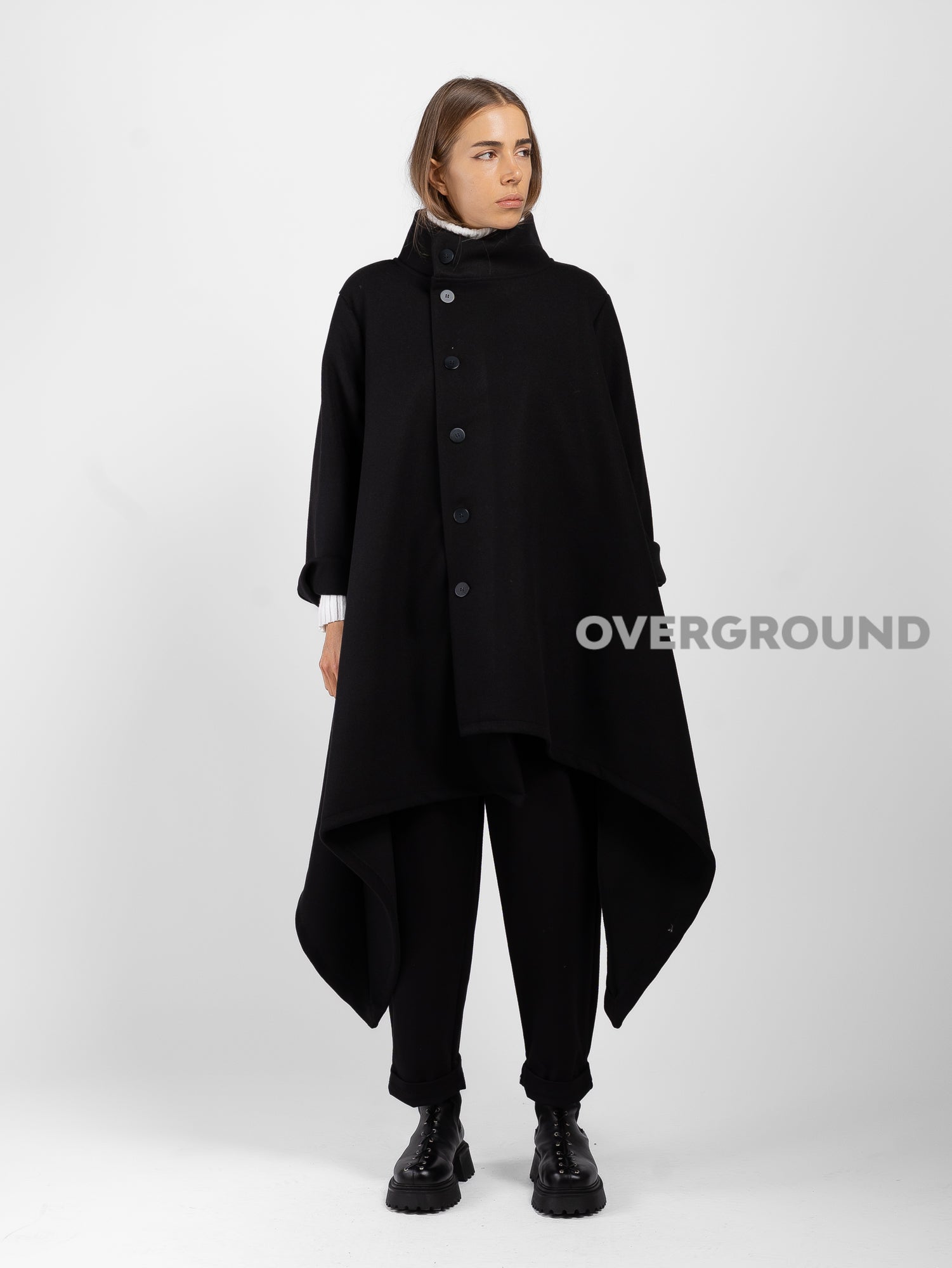 spolverino in panno abbottonatura asimmetrica