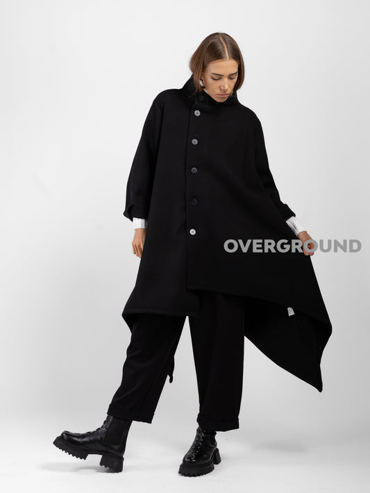 spolverino in panno abbottonatura asimmetrica