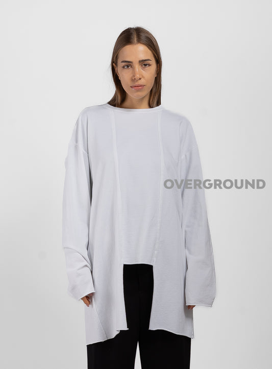 ASYMMETRIC OVERALL SWEATER WITH SEAMS