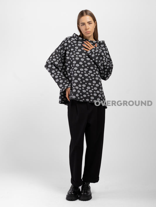 Polka dot boat neck blouse
