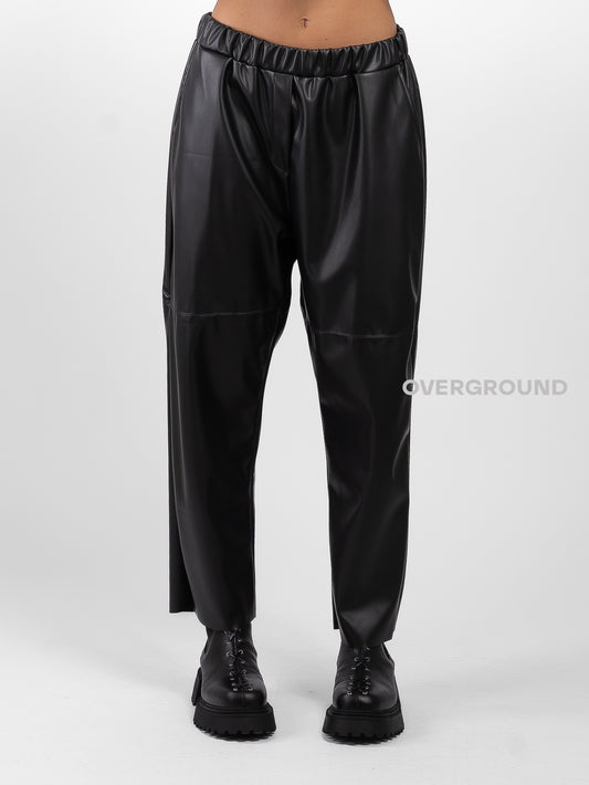 PANTALONE GAMBULE LARGO IN ECOPELLE CON CUCITURE DAVANTI - OVERGROUND STORE 