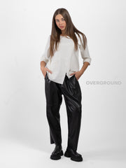 PANTALONE GAMBULE LARGO IN ECOPELLE CON CUCITURE DAVANTI - OVERGROUND STORE 