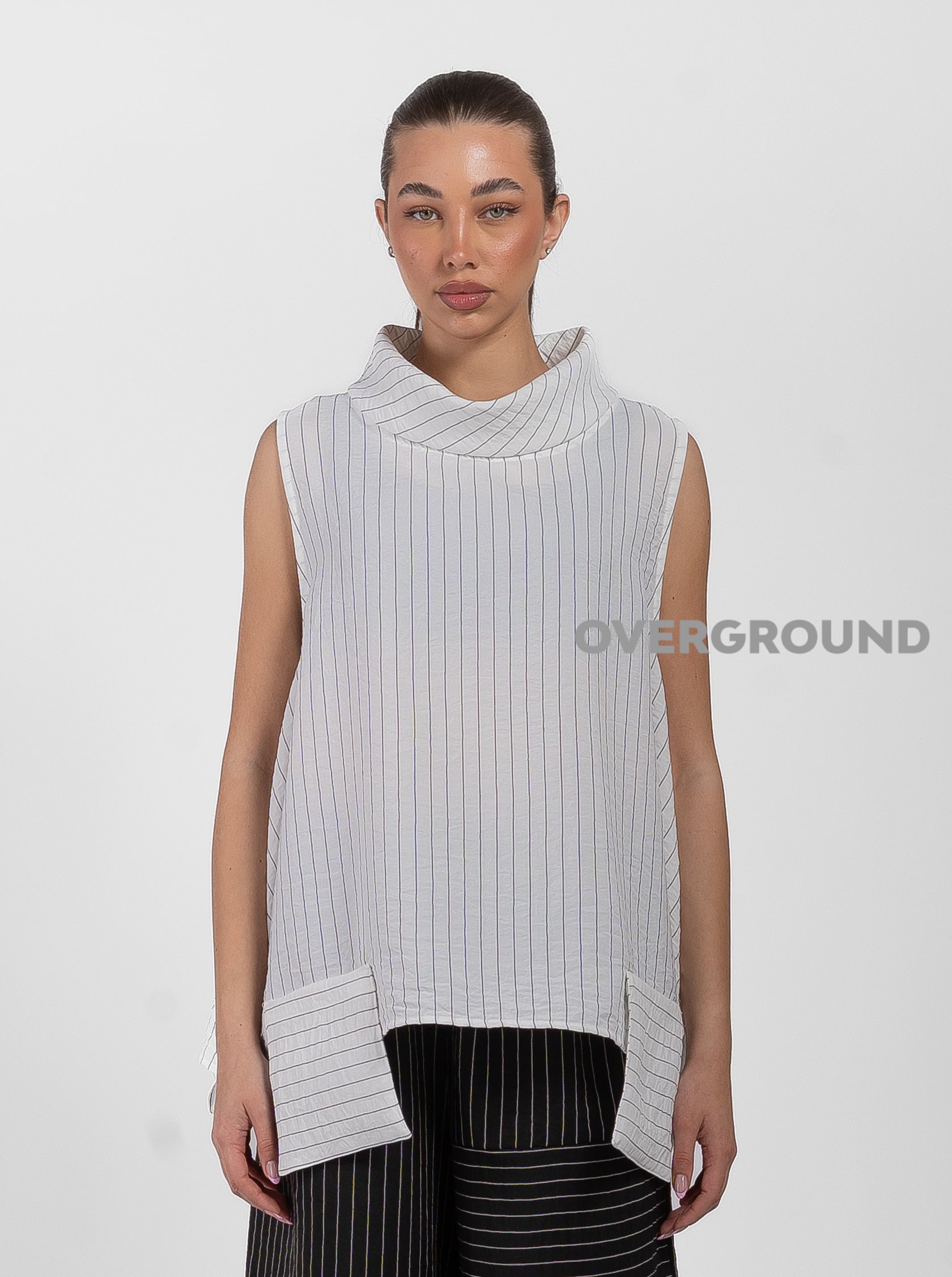 BLUSA OVER RIGATA CON COLLO MORBIDO - OVERGROUND STORE 