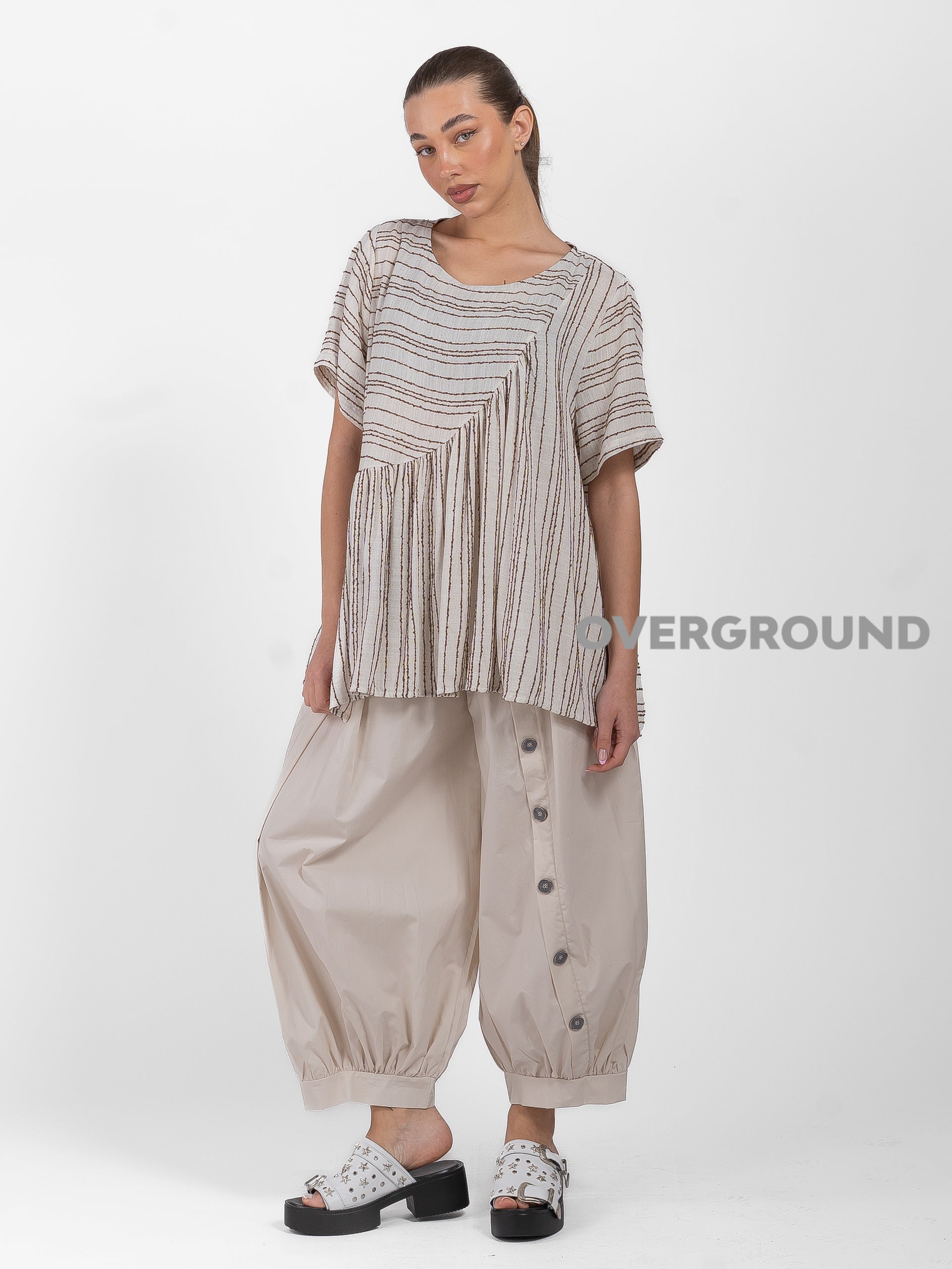 BLUSA OVER CON RIPRESA DAVANTI RIGATA - OVERGROUND STORE 