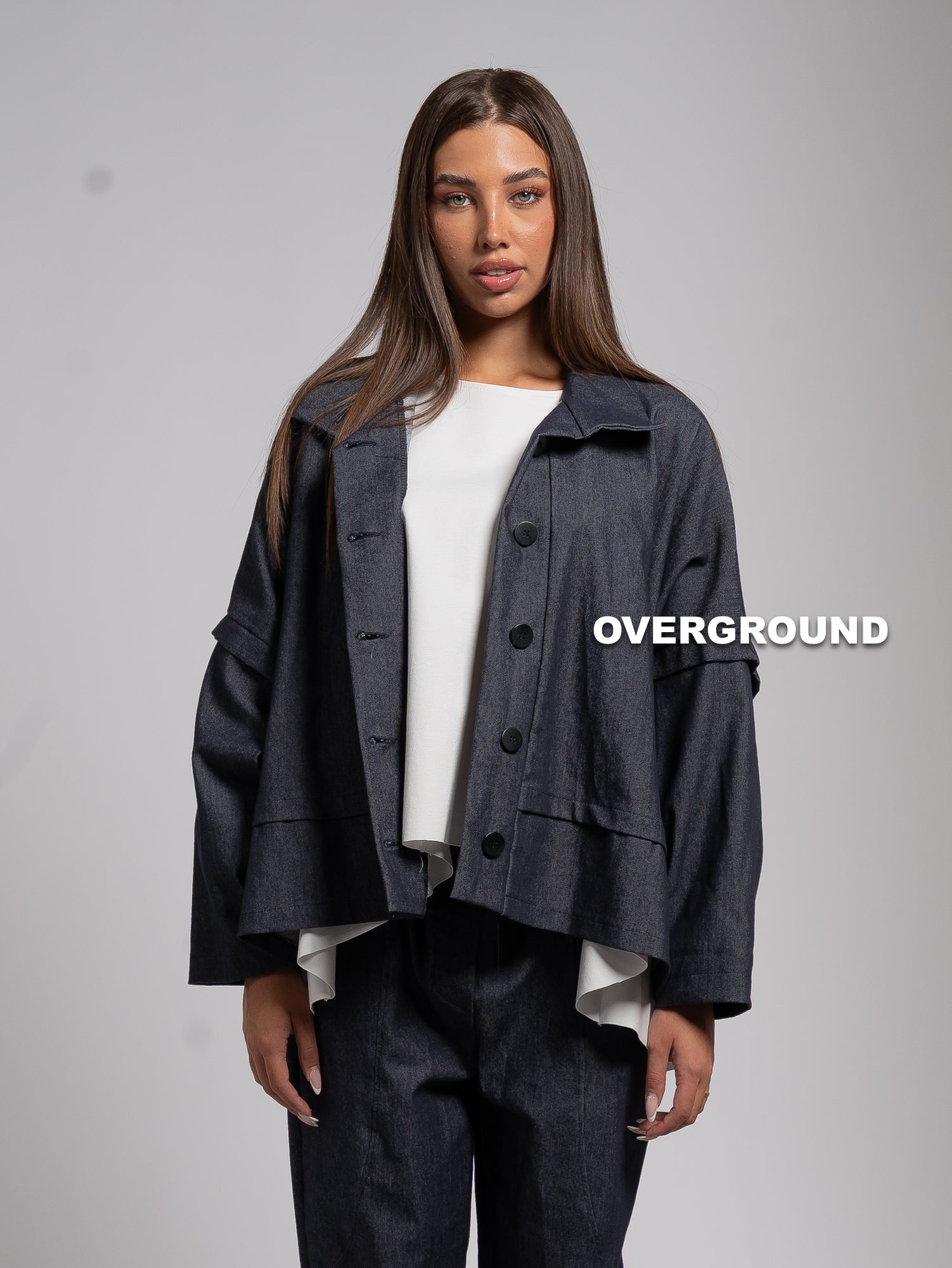 GIACCA OVER COLLO ALTO EFFETTO JEANS