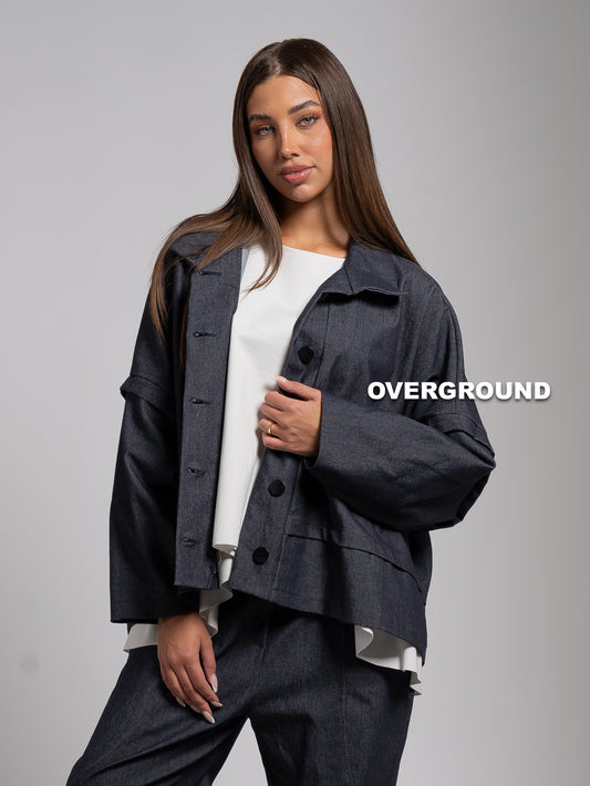 OVERSIZED HIGH-NECK DENIM-EFFECT JACKET