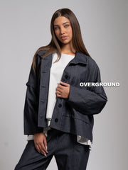 OVERSIZED HIGH-NECK DENIM-EFFECT JACKET