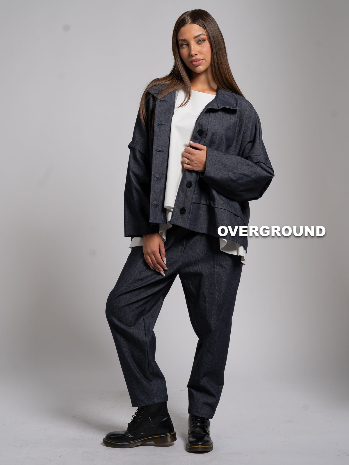 GIACCA OVER COLLO ALTO EFFETTO JEANS