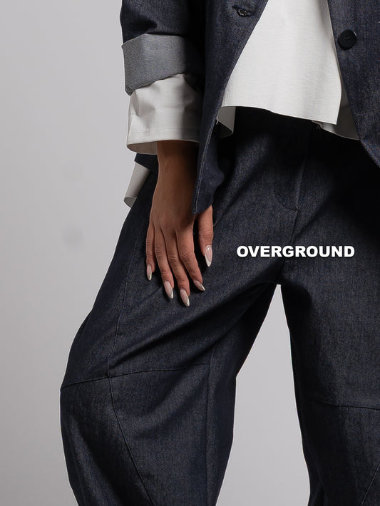 PANTALONE OVER EFFETTO JEANS CON TASCHE DAVANTI