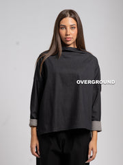 BLUSA CON COLLO ALTO EFFETTO JEANS