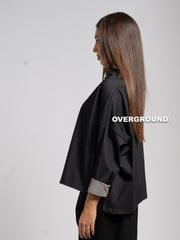 BLUSA CON COLLO ALTO EFFETTO JEANS