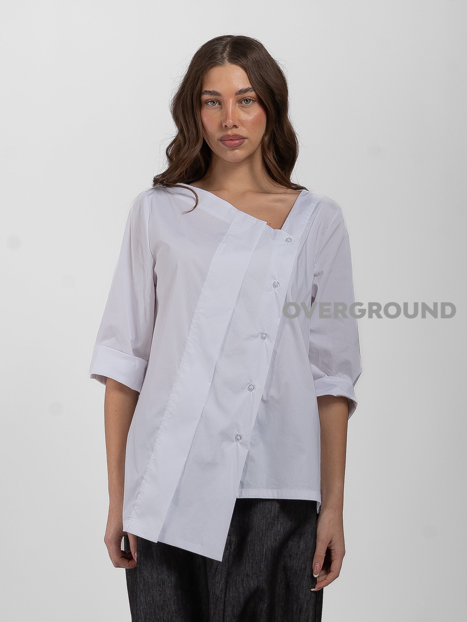 CAMICIA OVER CON ABBOTTONATURA ASIMMETRICA - OVERGROUND STORE 
