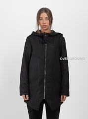 Asymmetrical jacket with hood and zip and Z buttons