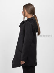 Asymmetrical jacket with hood and zip and Z buttons