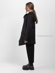 Asymmetrical jacket with hood and zip and Z buttons