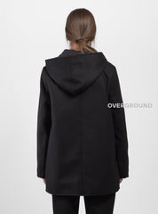 Asymmetrical jacket with hood and zip and Z buttons