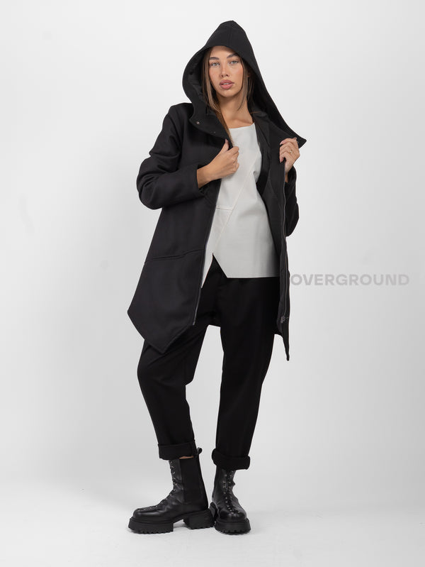 Giaccone asimmetrico con cappuccio e cerniera e bottoni Z - OVERGROUND STORE 