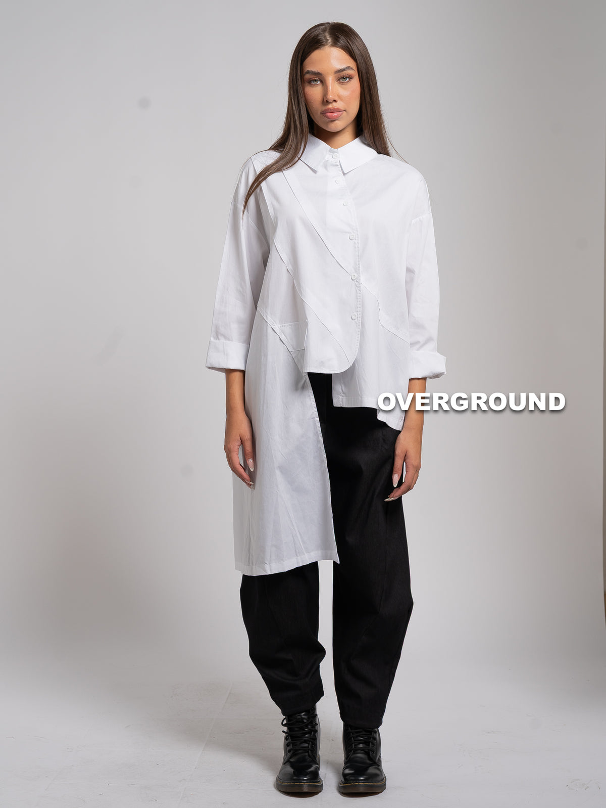 CAMICIA OVER ASIMMETRICA CON CUCITURE DAVANTI