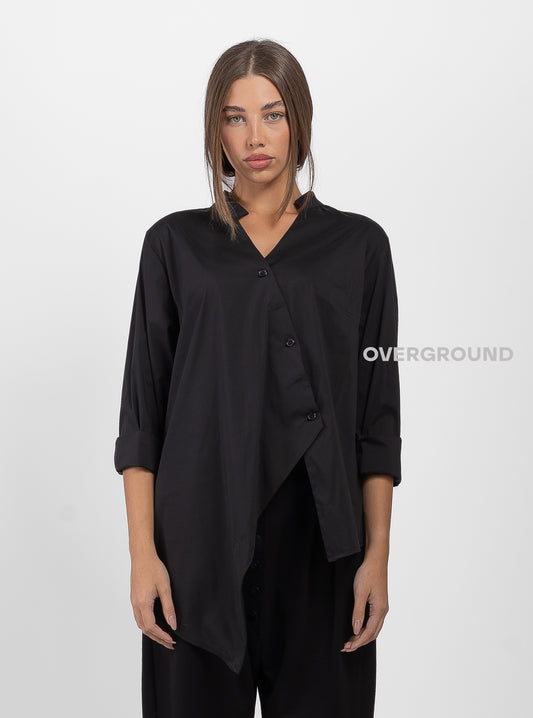 KOREAN COLLAR SHIRT WITH CROSS BUTTONS