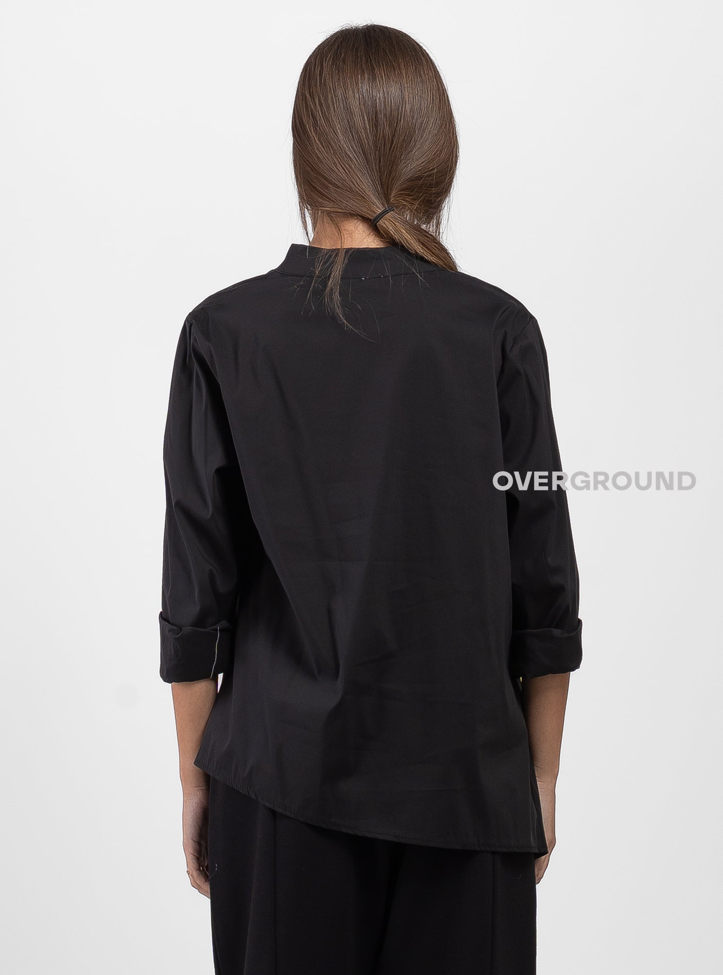 KOREAN COLLAR SHIRT WITH CROSS BUTTONS